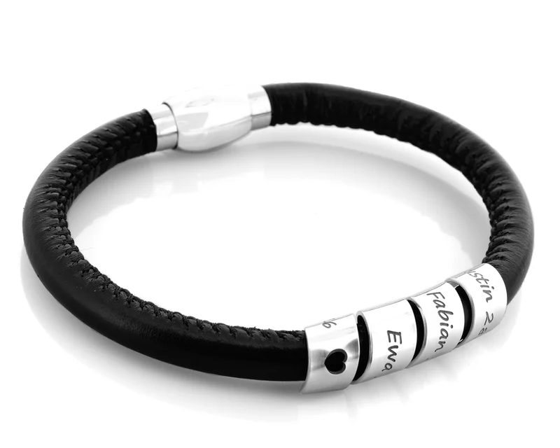 LEDERARMBAND FÜR MÄNNER, HERRENSCHMUCK MIT GRAVUR, HERRENARMBAND SCHWARZ