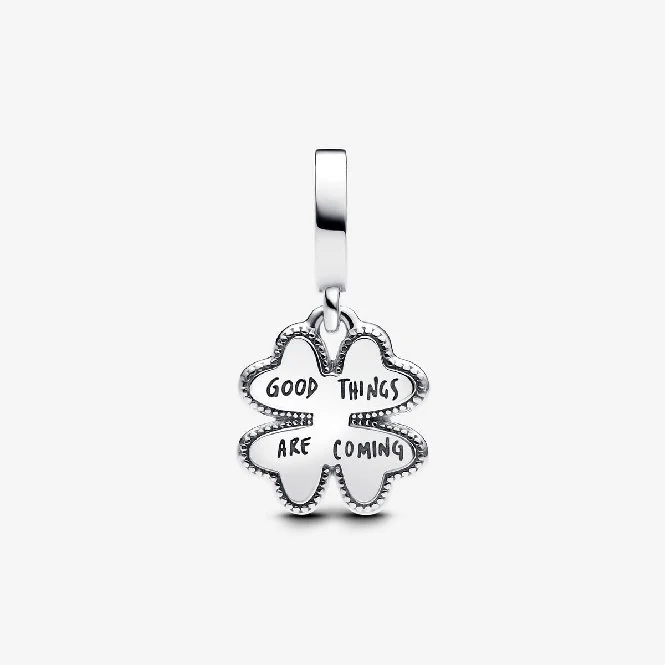Spinnable Four Leaf Clover Lab-Grown Diamond Dangle Charms