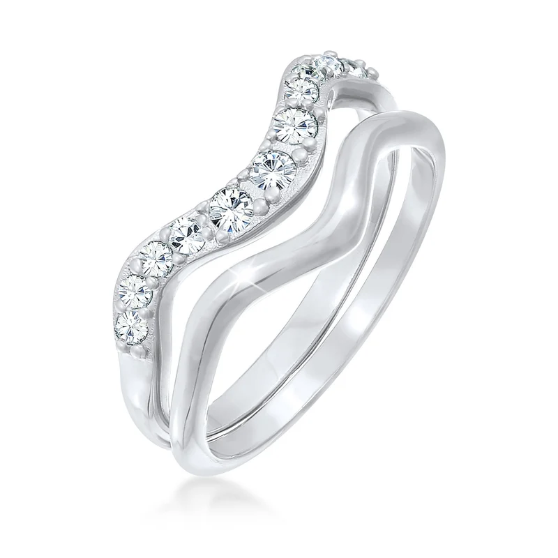 Ringset Welle | Mit Kristallen von Swarovski®n (Weiß)