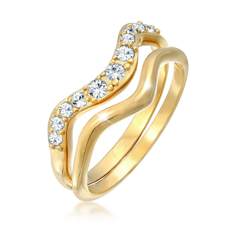 Ringset Welle | Mit Kristallen von Swarovski®n (Weiß)