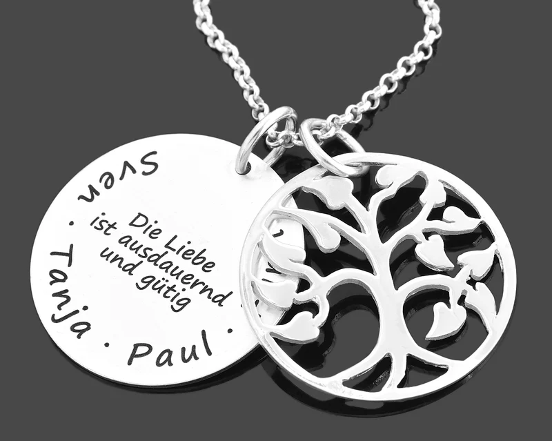 HALSKETTE DAMEN GRAVUR, SCHMUCK 925 SILBER NAMENSKETTE BAUM DES LEBENS