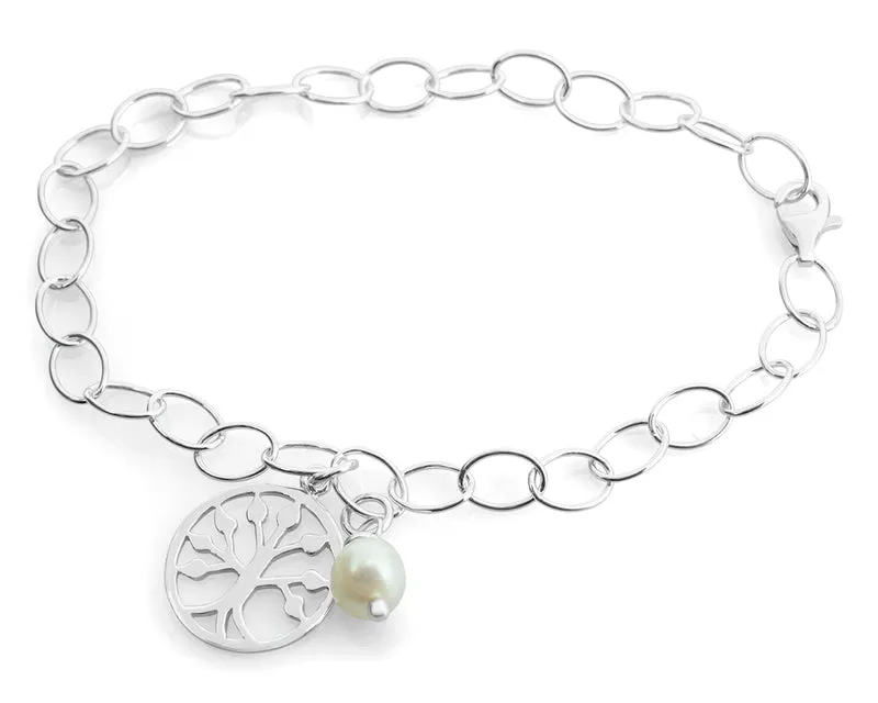 SILBERARMBAND MIT LEBENSBAUM UND PERLE, SILBERSCHMUCK, ARMBAND BAUM