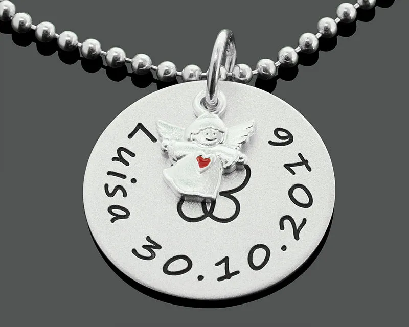 SCHUZENGEL KETTE MIT NAMEN, GRAVUR TAUFSCHMUCK, KINDERKETTE