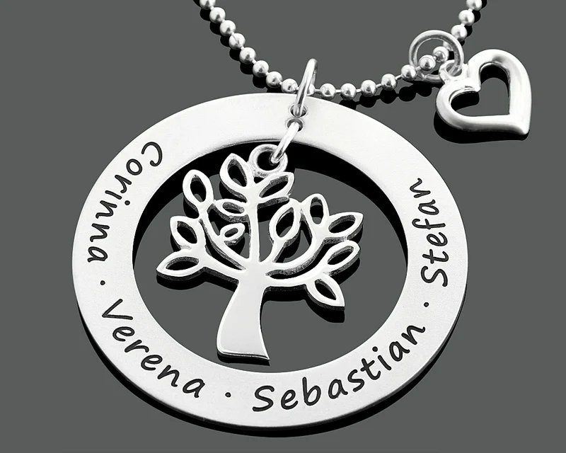 LEBENSBAUM KETTE MIT GRAVUR, FAMILIENSCHMUCK, GESCHENK FRAU, FAMILIENKETTE