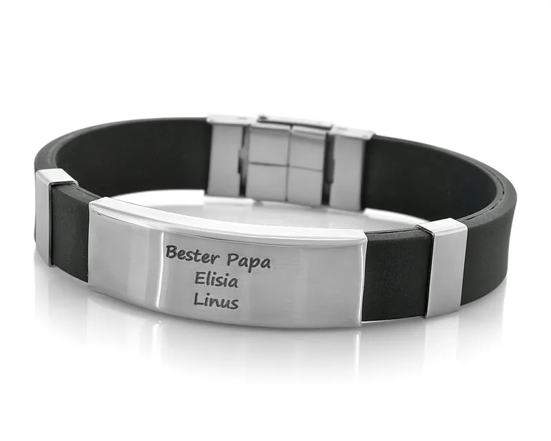KAUTSCHUK ARMBAND MIT GRAVUR, HERRENARMBAND, MÄNNERSCHMUCK