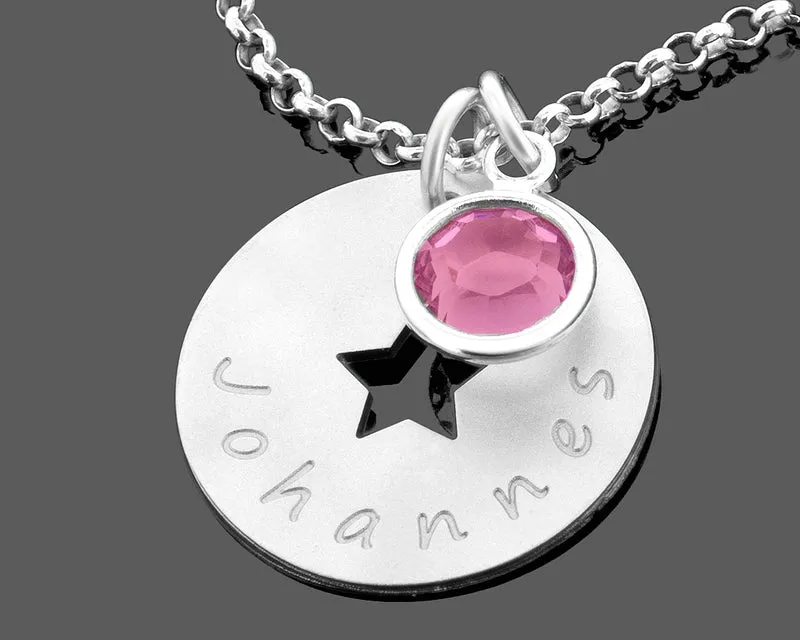 GEBURTSKETTE MIT NAMEN, NAMENSKETTE STERN, SILBERSCHMUCK ONLINE, GRAVUR KETTE