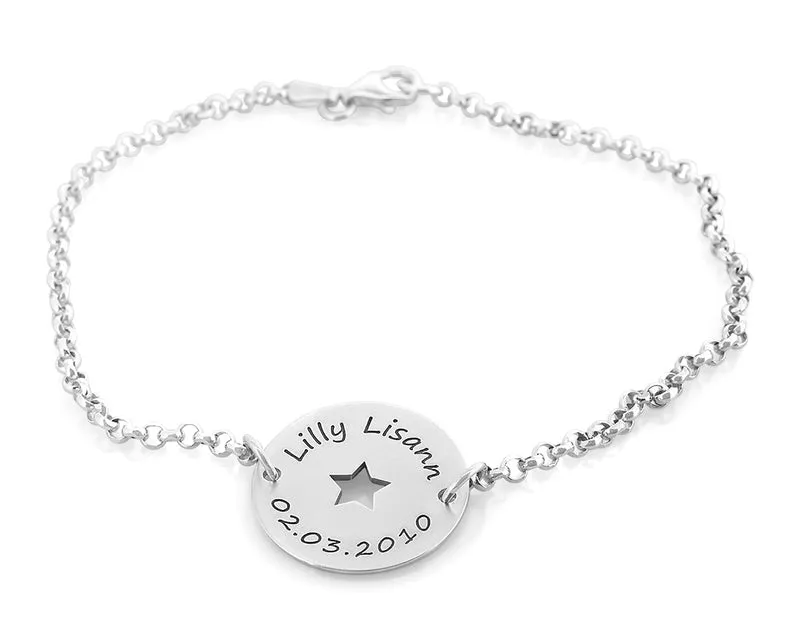 SILBER DAMEN ARMBAND MIT NAMEN, SCHMUCK ZUR GEBURT, SILBERARMBAND GRAVUR