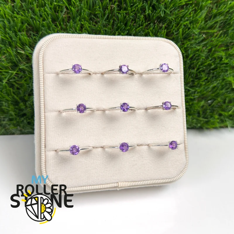 Runder, facettierter Amethyst-Solitärring (4 Größen)