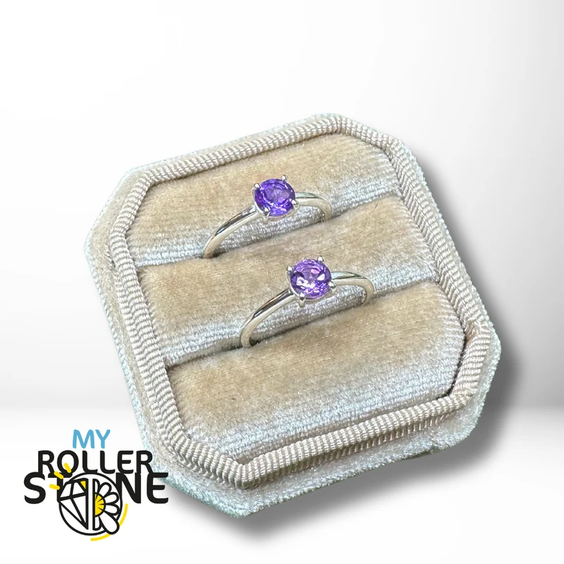 Runder, facettierter Amethyst-Solitärring (4 Größen)