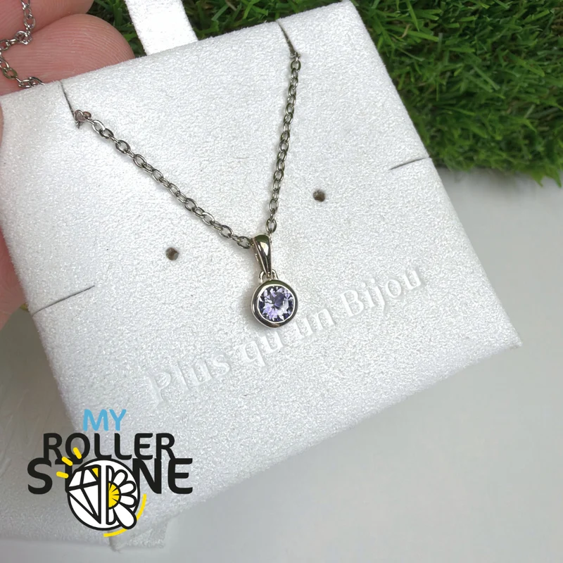Runder Tansanit-Solitäranhänger in 925er Silber