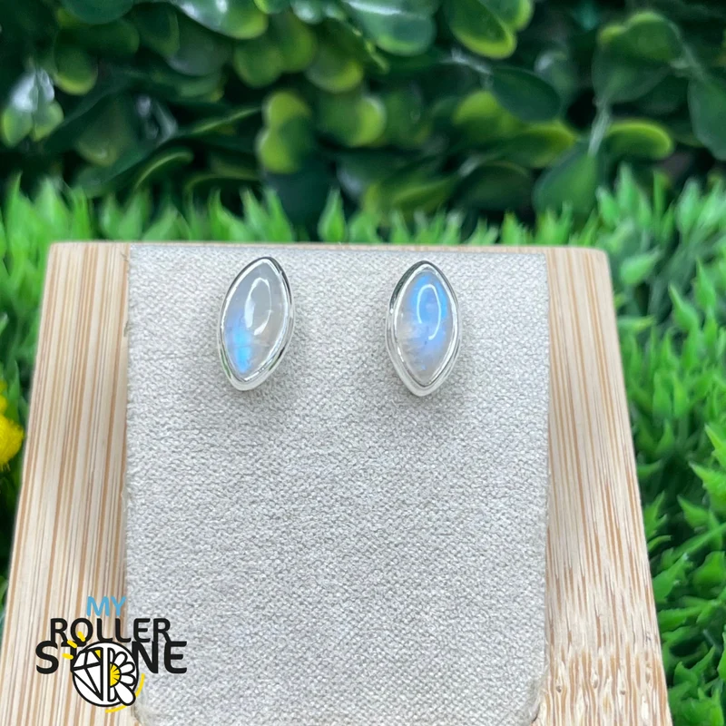 Marquise-Regenbogen-Mondstein-Ohrringe, 8 x 4 mm