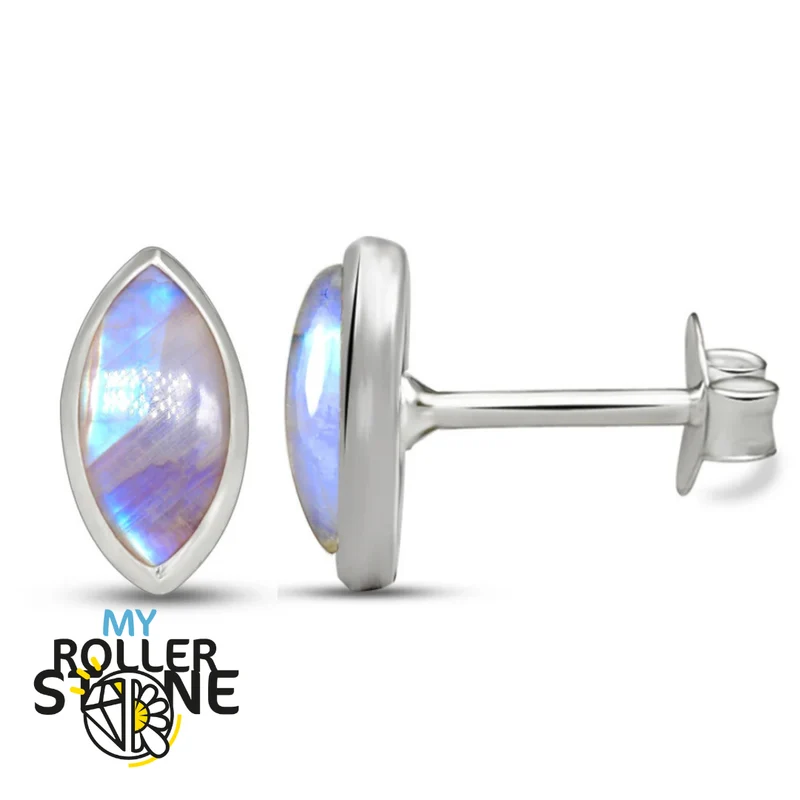Marquise-Regenbogen-Mondstein-Ohrringe, 8 x 4 mm