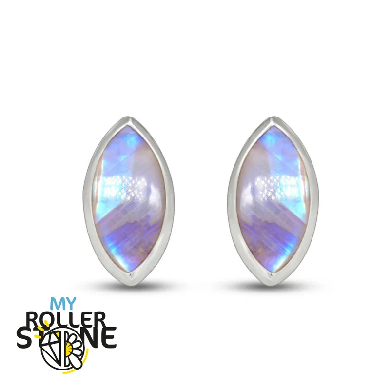 Marquise-Regenbogen-Mondstein-Ohrringe, 8 x 4 mm