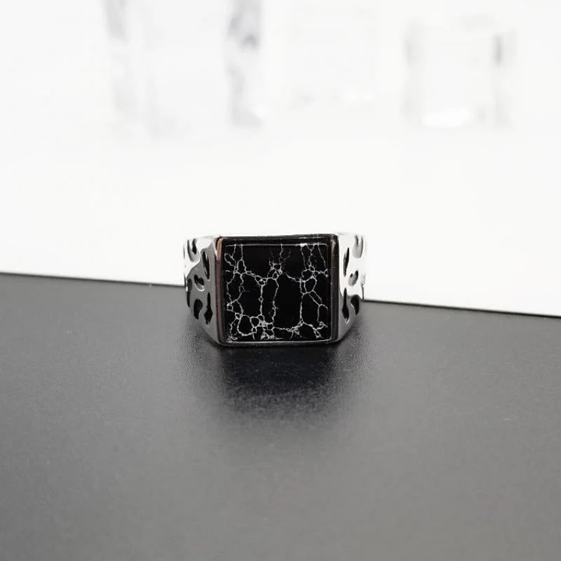 Siegelring Vintage verstellbar quadratisch schwarz