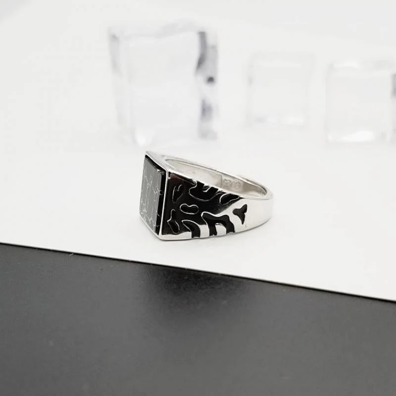 Siegelring Vintage verstellbar quadratisch schwarz
