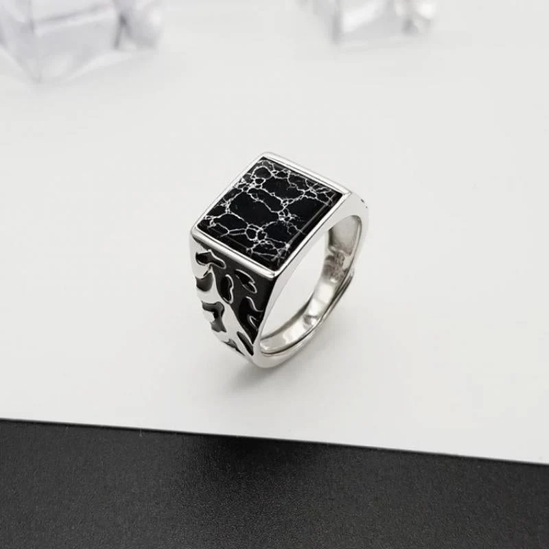 Siegelring Vintage verstellbar quadratisch schwarz