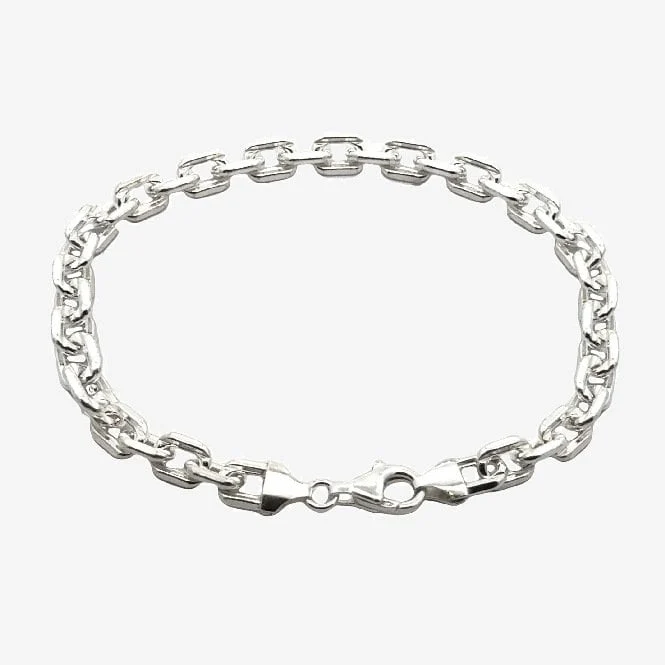 Silver Faceted Square Link Chain Bracelet, 21cm