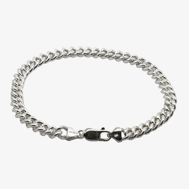 Silver Wide Rounded Curb Link Bracelet, 22cm