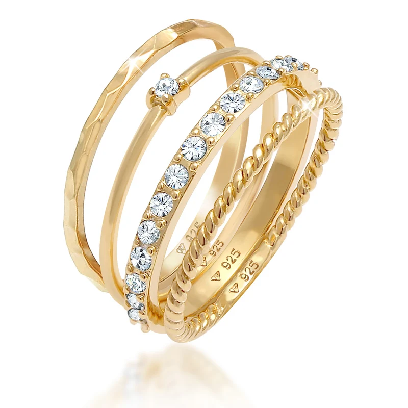 Stapelring 4er Set | Mit Kristallen von Swarovski® (Weiß)