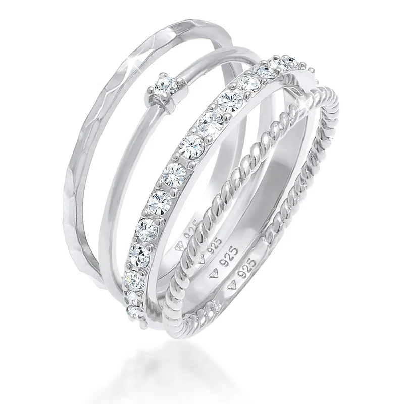 Stapelring 4er Set | Mit Kristallen von Swarovski® (Weiß)