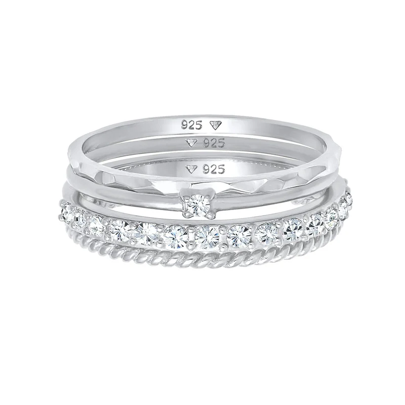 Stapelring 4er Set | Mit Kristallen von Swarovski® (Weiß)