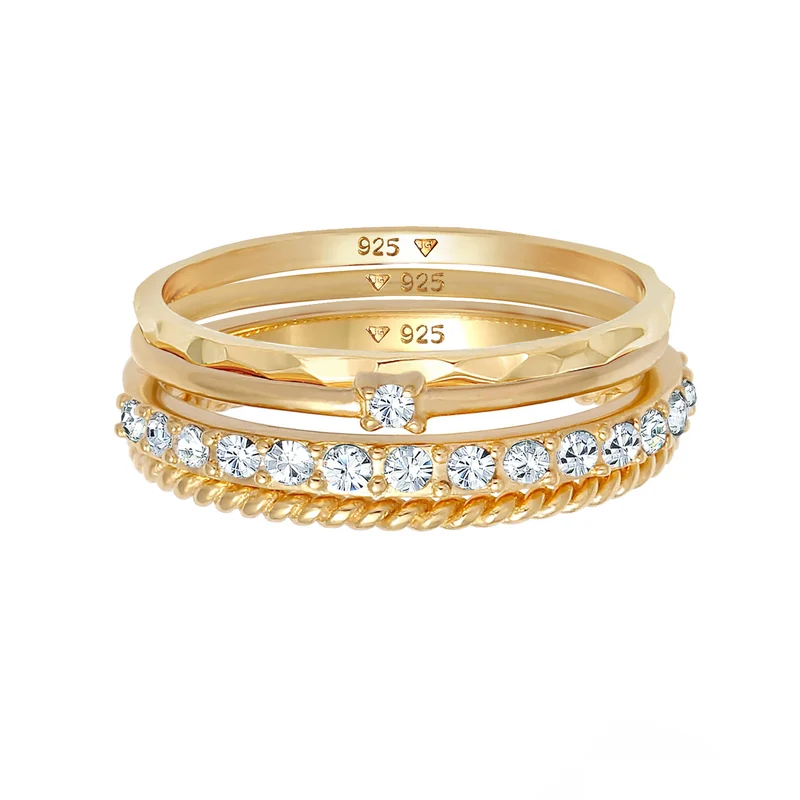 Stapelring 4er Set | Mit Kristallen von Swarovski® (Weiß)