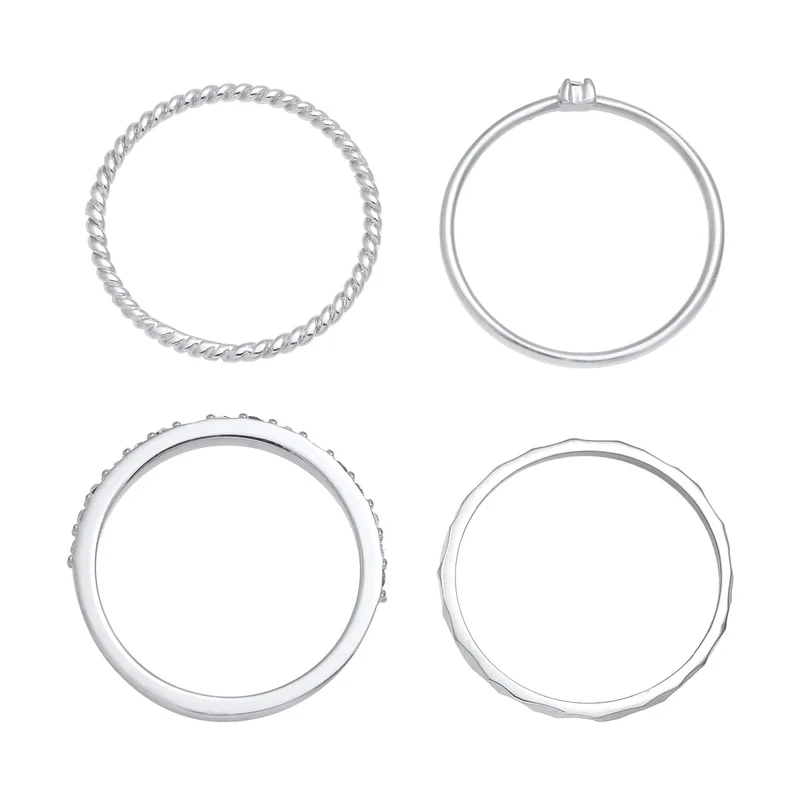 Stapelring 4er Set | Mit Kristallen von Swarovski® (Weiß)