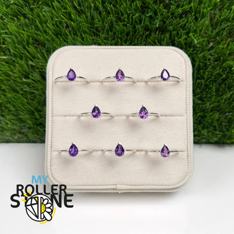 Ovaler Amethyst-Solitärring aus 925er Sterlingsilber (4 Größen)