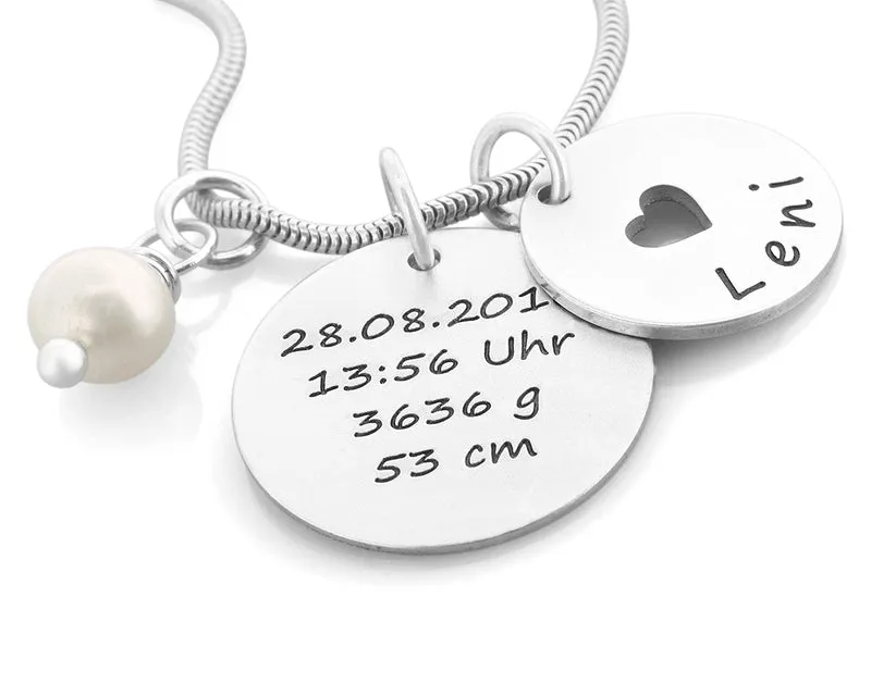 SILBERKETTE MIT NAMEN, GRAVURSCHMUCK ZUR GEBURT, SCHMUCK GEBURTSDATEN