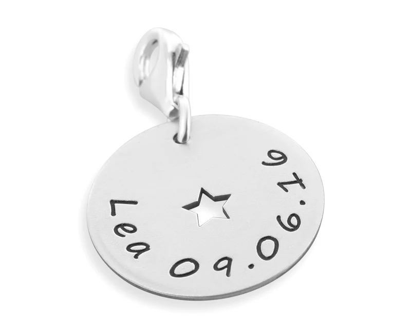 CHARM ANHÄNGER 925 SILBER GEBURT, SILBERANHÄNGER GRAVUR, NAMENSANHÄNGER