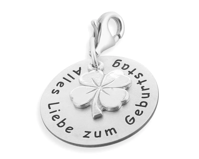 ANHÄNGER 925 SILBER GRAVUR, GESCHENK GEBURTSTAG GLÜCKSBRINGER CHARM KLEEBLATT