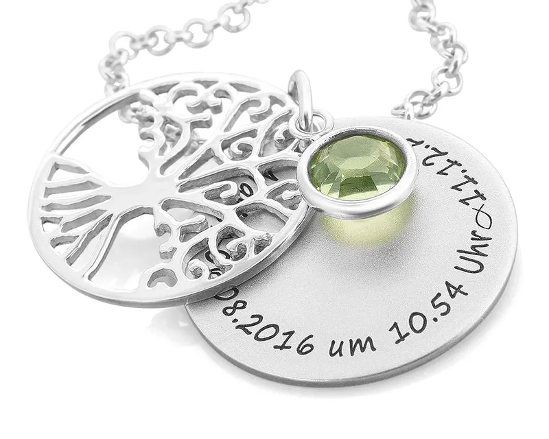 TAUFKETTE GRAVUR SILBER MIT LEBENSBAUM, GEBURTSKETTE, GESCHENK TAUFE