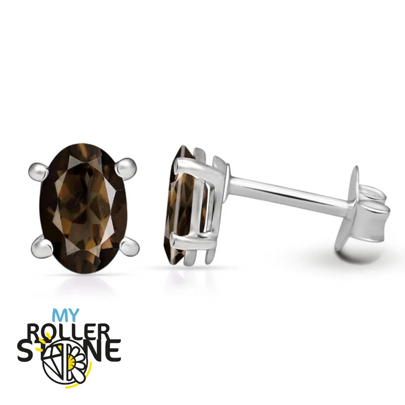 Ovale Rauchquarz-Ohrringe, 6 x 4 mm
