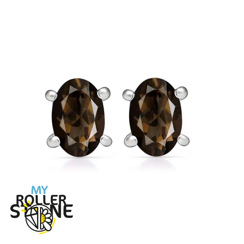 Ovale Rauchquarz-Ohrringe, 6 x 4 mm