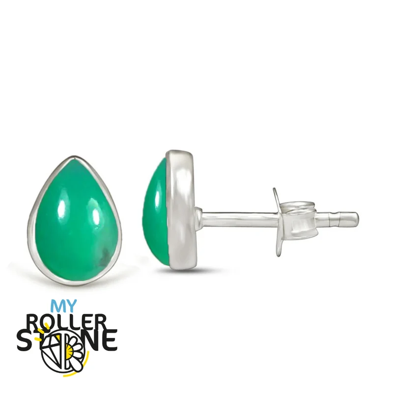 Chrysopras-Ohrringe in Birnenform, 7 x 5 mm