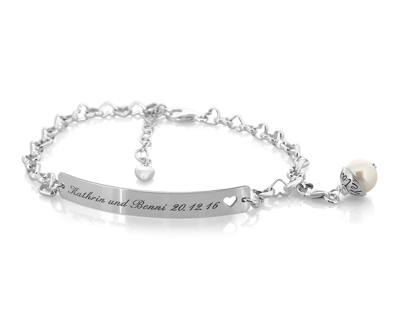 HERZARMBAND MIT NAMEN, ID SCHMUCK SILBER, NAMENSPERLE, PERLE