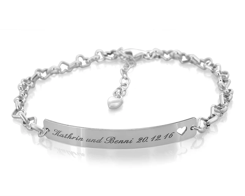 DAMEN ARMBAND PERSONALISIERT 925 SILBER SCHILD SCHMUCK HERZARMBAND