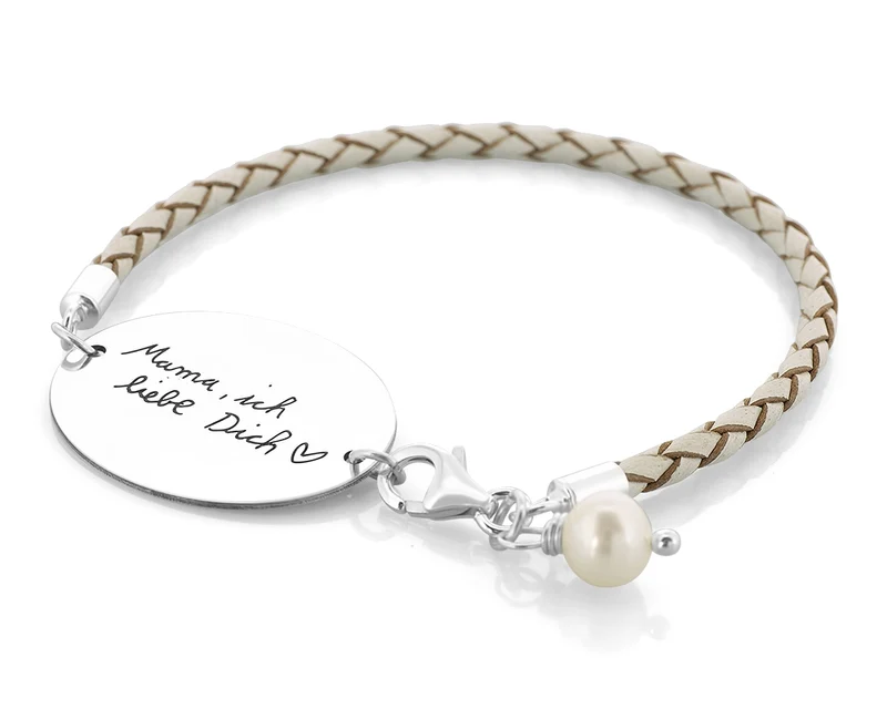 LEDERSCHMUCK EIGENE SCHRIFT, ARBAND MIT ZEICHNUNG, DAMENARMBAND WEISS