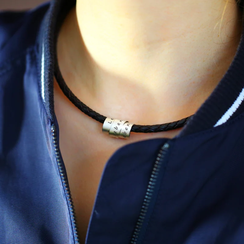 HERRENSCHMUCK MIT GRAVUR, LEDERKETTE SILBER ANHÄNGER, GESCHENK PAPA