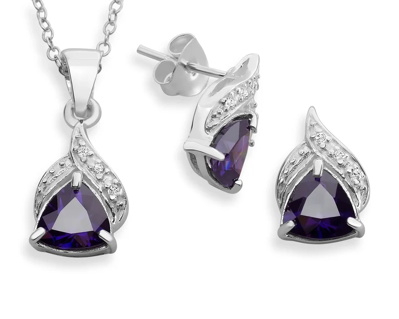 ECHTSCHMUCK SET SILBER, SILBERSCHMUCK, KETTE UND OHRRINGE, LILA