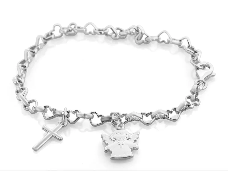 SILBERARMBAND ENGEL KREUZ SILBERSCHMUCK DAMEN MÄDCHEN KOMMUNION KONFIRMATION