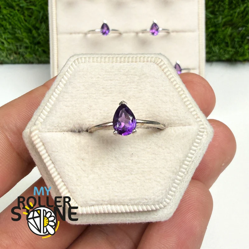 Birnen-Amethyst-Solitärring (4 Größen)