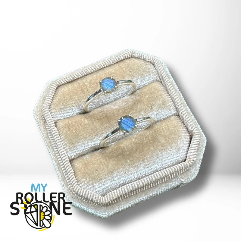Runder facettierter Labradorit-Solitärring (4 Größen)