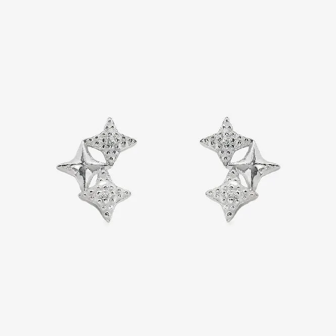 Silver 3 Star CZ Stud Earrings