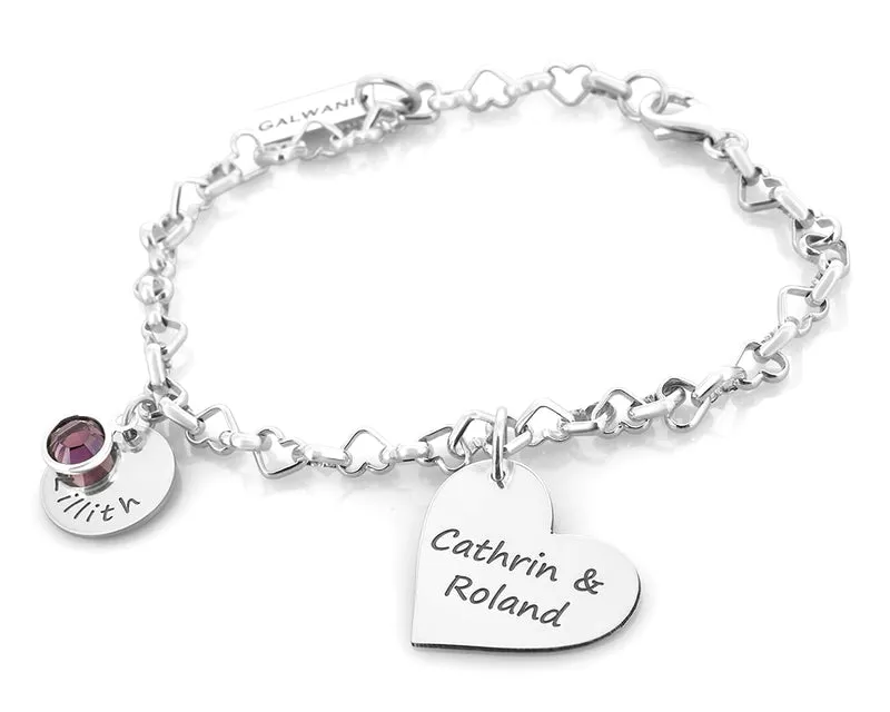 FAMILIENARMBAND MIT HERZ GRAVUR, ELTERN UND KIND SCHMUCK, ARMBAND HERZANHÄNGER