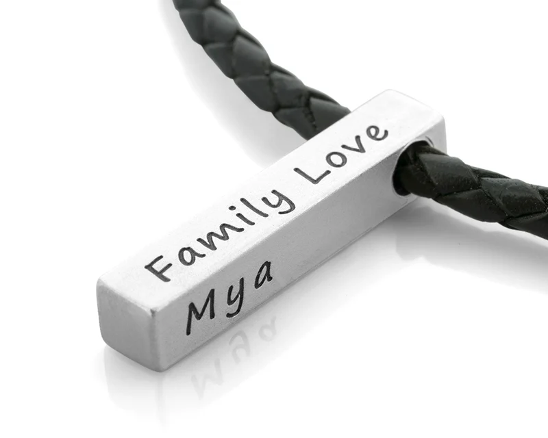 HERREN KETTE MIT GRAVUR MÄNNERKETTE LEDER 925 SILBER STAB GESCHENK VATER & OPA