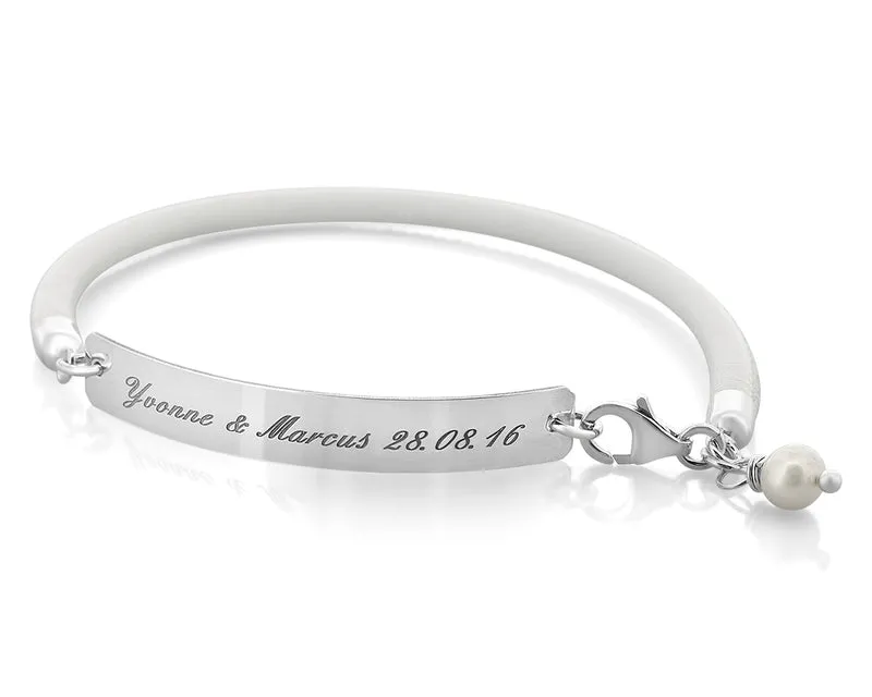 LEDERARMBAND MIT GRAVUR, WEISSES DAMENARMBAND, NAMENSARMBAND