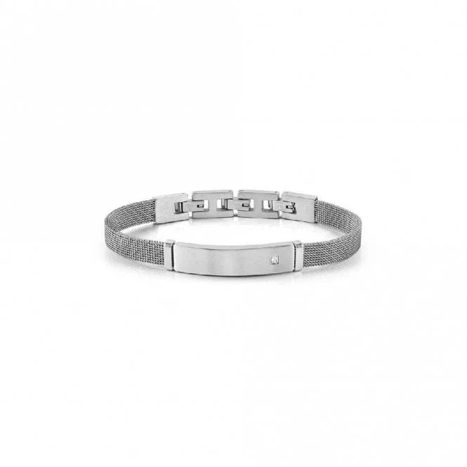 Sea Lover White Link Bracelet in Silver Steel with CZ