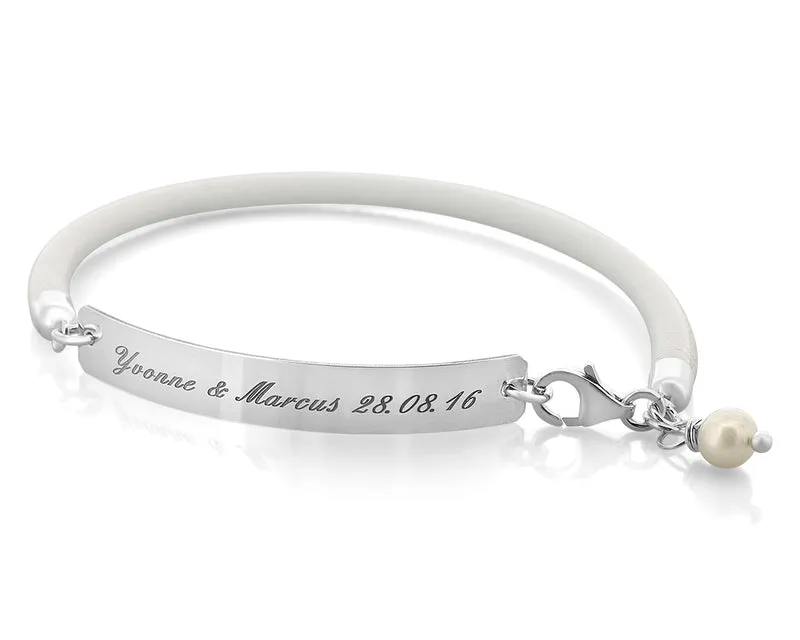 LEDER ARMBAND DAMEN GRAVUR WEISSES DAMENARMBAND ARMBAND NAMEN FRAU
