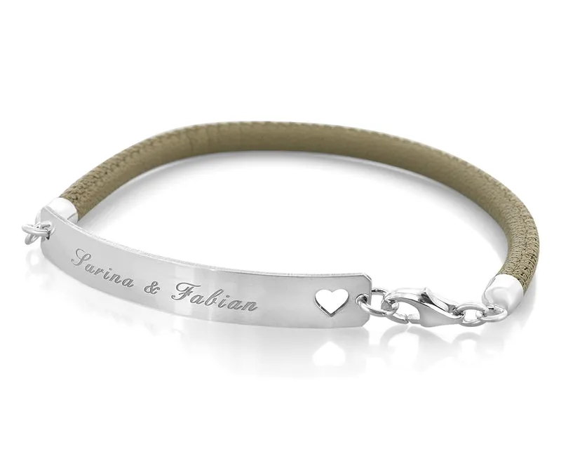 ARMBAND PERSONALISIERT ID SCHILD LEDERARMBAND DAMEN NAMEN BEIGES DAMENARMBAND